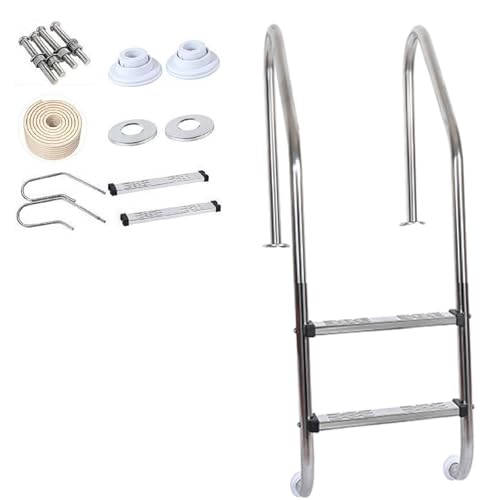 Pool Leiter Edelstahl，Schwimmbadleiter mit Rutschsicherung & Geschwungenem Handlauf, 150 Kg Tragkraft, Hoch Poolleitern für Pool 1–1,4 M (Stufe 2) von CSEDF-CRYP