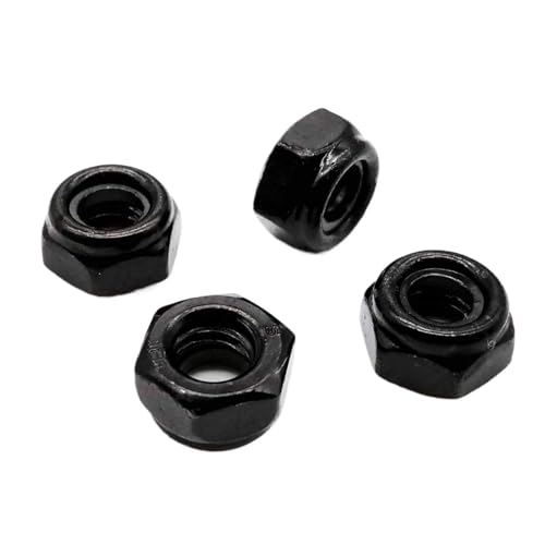 CSFFA 50 Stück M2 M2.5 M3 M3.5 M4 M5 M6 304 Edelstahl Schwarzer Stahl Verzinkt Sechskant-Sicherungsmutter mit Nyloneinsatz Selbstsichernde Nylock-Sicherungsmutter(Black carbon steel,M3.5) von CSFFA