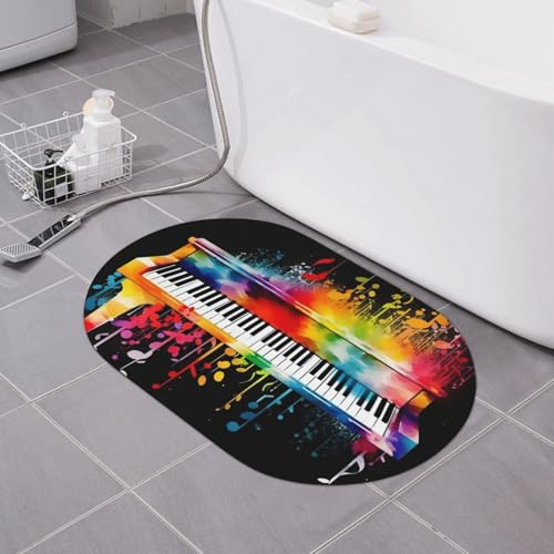 Bunte Badvorleger mit Klaviertastatur, Musiknote, Kieselgur, weiche Badewannenmatte, rutschfest, super saugfähig, Badezimmer-Bodenmatte, schnell trocknend, Kieselgur für Badezimmer, 50 x 40 cm Bunte Badvorleger mit Klaviertastatur, Musiknote, Kieselgur, weiche Badewannenmatte, rutschfest, super saugfähig, Badezimmer-Bodenmatte, schnell trocknend, Kieselgur für Badezimmer, 50 x 40 cm von CSGJMYGS
