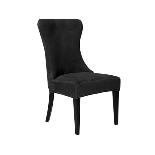 CSHWXY 1PC Samt Esszimmerstuhlbezug Stretch Protector Einfarbig Lange Rückenlehne Fall,Schwarz von CSHWXY