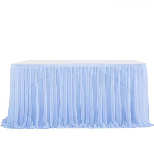CSHWXY 6 Fuß/9 Fuß optional Glitzer Perlen Chiffon Tischrock Guaze Rüschen Esszimmer für Hochzeit Party Dessert Bankett Dekor, Kuhblau, 77x275cm 9FT von CSHWXY