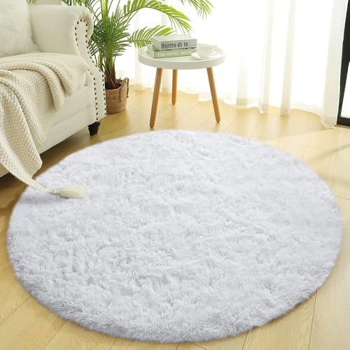 CSHWXY Teppich Wohnzimmer Rund Dicker Teppich Flauschig Großflächige Matte Boden Weicher Teppich Schlafzimmer Langer Plüschteppich Kinderzimmer Dekor,Weiß,120X120CM 4X4inch von CSHWXY