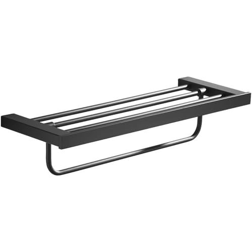 Handtuchhalter mit mattschwarzem Haken, Handtuchstange aus Edelstahl 304, doppelte Handtuchablage, Papierhalter, Taschentuchhalter, Toilettenbürstenhalter, Handtuchhalter von CSHWXY