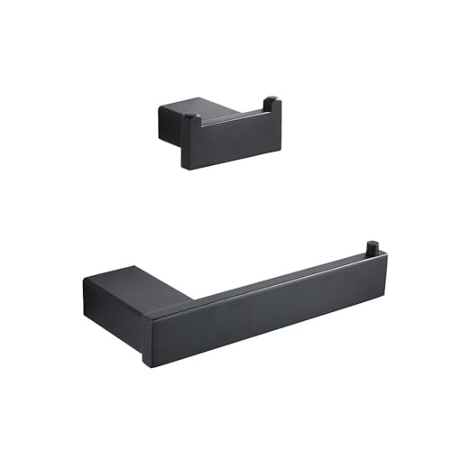 Handtuchhalter mit mattschwarzem Haken, Handtuchstange aus Edelstahl 304, doppelte Handtuchablage, Papierhalter, Taschentuchhalter, Toilettenbürstenhalter, Kombination 01 von CSHWXY