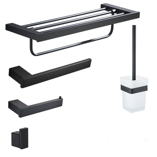 Handtuchhalter mit mattschwarzem Haken, Handtuchstange aus Edelstahl 304, doppelte Handtuchablage, Papierhalter, Taschentuchhalter, Toilettenbürstenhalter, Kombination 05 Handtuchhalter mit mattschwarzem Haken, Handtuchstange aus Edelstahl 304, doppelte Handtuchablage, Papierhalter, Taschentuchhalter, Toilettenbürstenhalter, Kombination 05 von CSHWXY