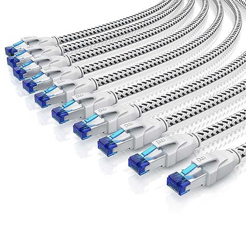 CSL 10 x 0,5m 50cm CAT 8.1 Netzwerkkabel 40 Gbits, 0,5 Meter Baumwollmantel LAN Kabel Patchkabel Datenkabel RJ45, CAT 8 Gigabit Ethernet Cable 40000 Mbits Geschwindigkeit, S/FTP PIMF Schirmung weiß von CSL-Computer