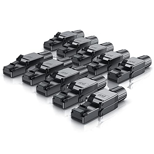 CSL-Computer – 10 x Netzwerkstecker, feldkonfektioniert, RJ45, CAT 6, CAT 7, CAT 8 – geschirmtes 40 GBit/s 2000 MHz Ethernet, werkzeugloses LAN-Kabel – Crimp-Stecker für Netzwerkkabel, Installationska von CSL-Computer