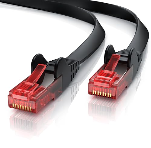 CSL - 10m Cat 6 Netzwerkkabel Flach - Gigabit Ethernet LAN - RJ45 Kabel Flachbandkabel Verlegekabel - 10 100 1000 Mbit s - Patchkabel Flachkabel - schwarz von CSL-Computer