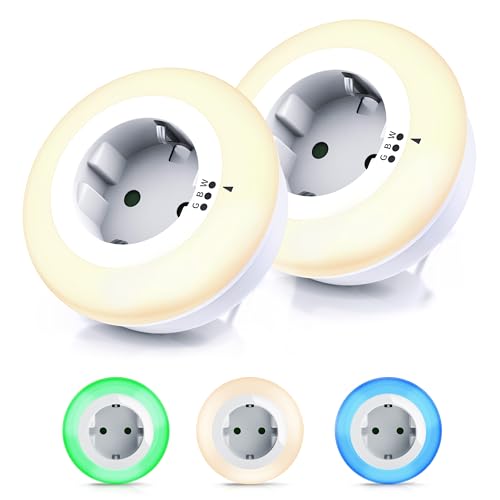 CSL - 2 x Nachtlicht Steckdose mit Dämmerungssensor - LED Nachtlampe mit Helligkeitssensor - Auto ON OFF - Orientierungslicht mit 3 Lichtfarben Warmweiß Blau Grün - Kinder Erwachsene Senioren CSL - 2 x Nachtlicht Steckdose mit Dämmerungssensor - LED Nachtlampe mit Helligkeitssensor - Auto ON OFF - Orientierungslicht mit 3 Lichtfarben Warmweiß Blau Grün - Kinder Erwachsene Senioren von CSL-Computer
