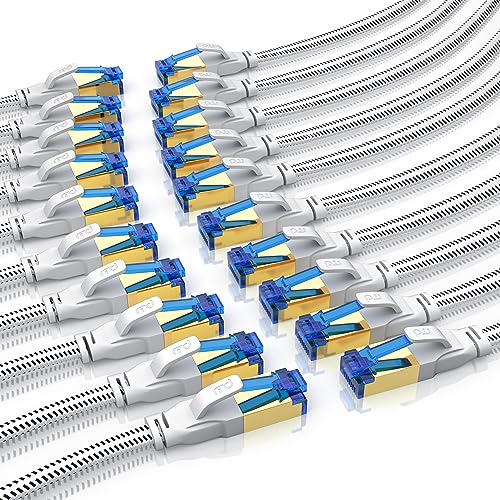 CSL 20 x 0,5m 50cm CAT 8.1 Netzwerkkabel Flach 40 Gbits, Baumwollmantel LAN Kabel Patchkabel, RJ45 Ethernet Cable, 40000 Mbits Geschwindigkeit Flachbandkabel Verlegekabel von CSL-Computer