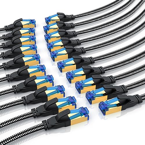 CSL - 20 x 1m CAT 8.1 Netzwerkkabel Flach 40 Gbits, Baumwollmantel LAN Kabel Patchkabel, CAT 8 Gigabit RJ45 Ethernet Cable, 40000 Mbits Geschwindigkeit, Flachbandkabel, Verlegekabel Cat 6 Cat 7 von CSL-Computer