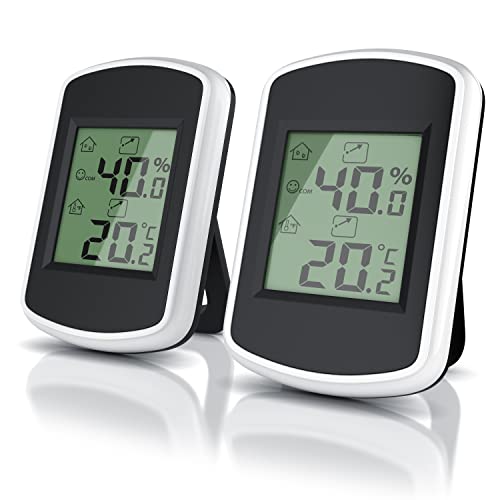 CSL - 2X Thermo-Hygrometer Thermometer Hygrometer innen Temperatur und Luftfeuchtigkeitsmessgerät mit Smiley-Indikator für Gewächshaus, Wohnzimmer, Schwarz/Weiß - 2er Set von CSL-Computer