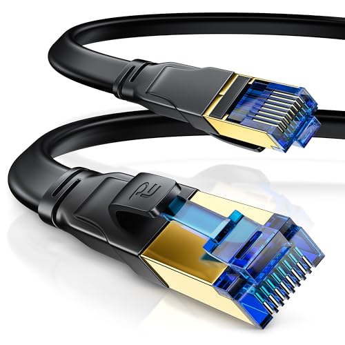 CSL - 2m CAT 8 Netzwerkkabel Flach und Dünn, Lan Kabel für 40 Gigabit High Speed, Internetkabel, Flachbandkabel, Verlegekabel - 40 Gbps Cat.8 RJ45 Kabel für Switch Router Modem PC, 2 Meter Schwarz von CSL-Computer