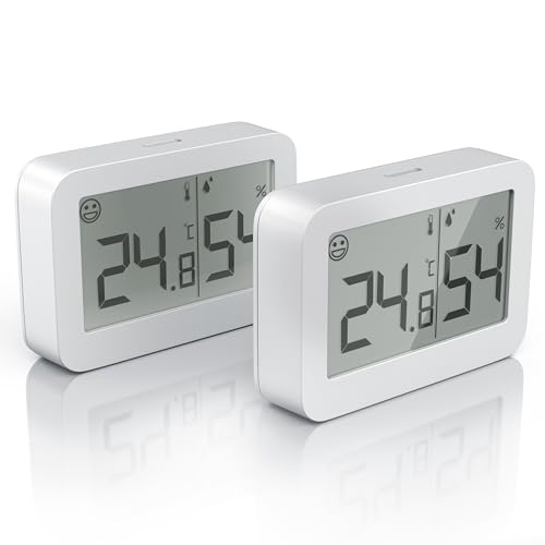 CSL - 2x Thermometer Hygrometer digital Innen - Temperatur und Luftfeuchtigkeit – Komfortsymbole – gut ablesbar – LCD-Anzeige –- inkl. Batterie sowie Magnet und Klebestreifen –weiß von CSL-Computer