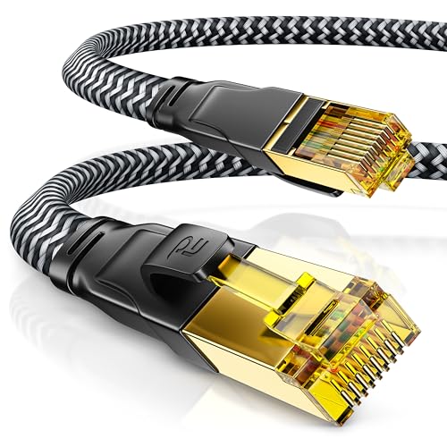 CSL - 30m CAT 7 Netzwerkkabel Flach 10 Gbit/s - Baumwollmantel - LAN Kabel Patchkabel Datenkabel - CAT.7 Gigabit RJ45 Ethernet Cable - 10000 Mbits Geschwindigkeit - Flachbandkabel - Verlegekabel von CSL-Computer