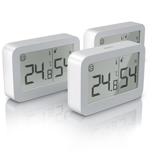 CSL - 3x Thermometer Hygrometer digital Innen - Temperatur und Luftfeuchtigkeit – Komfortsymbole – gut ablesbar – LCD-Anzeige –- inkl. Batterie sowie Magnet und Klebestreifen –weiß von CSL-Computer