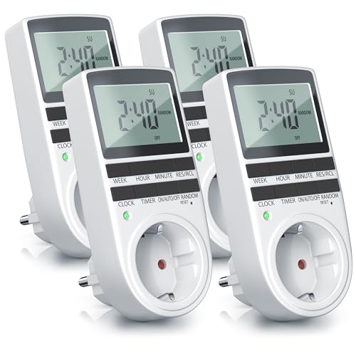 CSL - 4X Zeitschaltuhr digital - 2,1" LCD-Display 5,3 cm - 3680W - Digital-Zeitschaltuhr mit 10 konfigurierbaren Programmen - Back-Up Reserve-Akku - Zufallsschaltung - Berührungsschutz von CSL-Computer