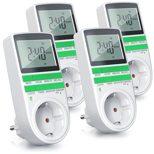 CSL - 4X Zeitschaltuhr digital - 2,1" LCD-Display 5,3 cm - 3680W - Digital-Zeitschaltuhr mit 10 konfigurierbaren Programmen - Back-Up Reserve-Akku - Zufallsschaltung - integrierter Berührungsschutz von CSL-Computer