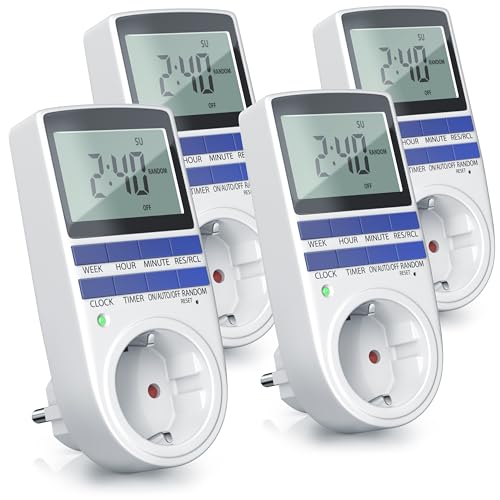 CSL - 4X Zeitschaltuhr digital - LCD Display 5,3 cm - 3680W - 10 konfigurierbaren Programmen - Back-Up Reserve-Akku - Zufallsschaltung - integrierter Berührungsschutz von CSL-Computer
