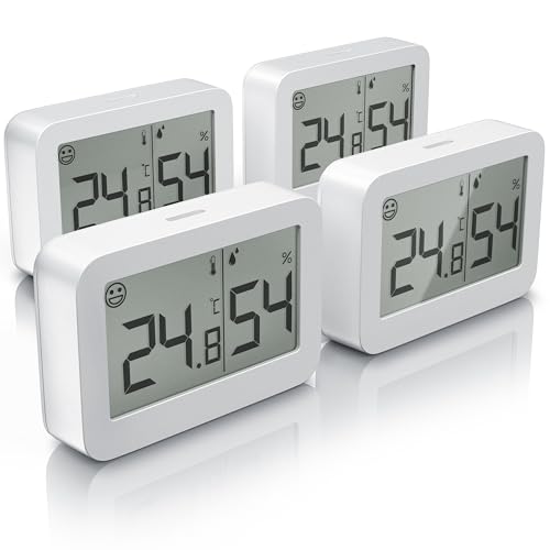 CSL - 4x Thermometer Hygrometer digital Innen - Temperatur und Luftfeuchtigkeit – Komfortsymbole – gut ablesbar – LCD-Anzeige –- inkl. Batterie sowie Magnet und Klebestreifen –weiß von CSL-Computer