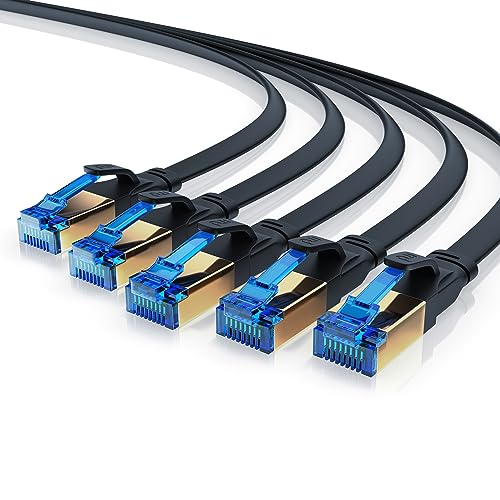 CSL 5 x 0,25m CAT 8.1 Netzwerkkabel Flach 40 Gbits, LAN Kabel Patchkabel, CAT 8 Gigabit RJ45 Ethernet Cable, 40000 Mbits Glasfaser Geschwindigkeit, Flachbandkabel, Verlegekabel, Cat 6 Cat 7 Cat 8 von CSL-Computer