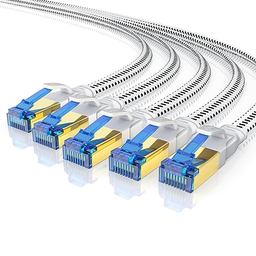 CSL 5 x 0,5m CAT 8.1 Netzwerkkabel Flach 40 Gbits, Baumwollmantel LAN Kabel Patchkabel, RJ45 Ethernet Cable, 40000 Mbits Geschwindigkeit Flachbandkabel Verlegekabel von CSL-Computer