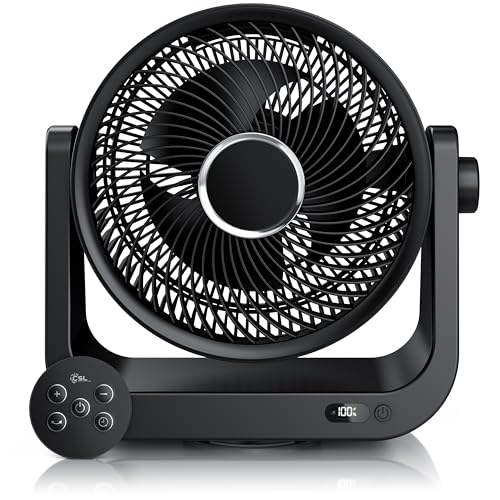 CSL - Akku USB Tischventilator mit Fernbedienung – sehr leise - DC Motor - Oszillation – Timer – 10 Geschwindigkeitsstufen – Fernbedienung mit Magnethalterung am Gerät – Display von CSL-Computer
