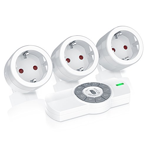 CSL - Funksteckdosen Set mit Fernbedienung - 3er Set für den Innenbereich Indoor - LED Statusanzeige - integrierter Berührungsschutz - 3680W von CSL-Computer