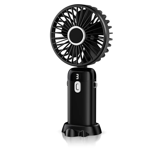 CSL - Handventilator - Mini Hand Ventilator tragbar mit Akku – 5 Geschwindigkeiten - aufladbar per USB C – neigbarer Ventilatorkopf – Standfuß – Display von CSL-Computer