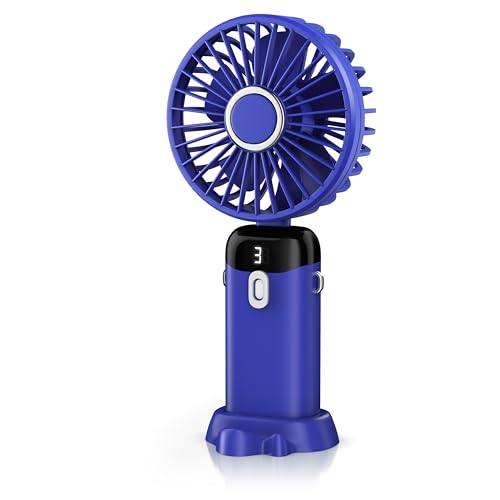 CSL - Handventilator - Mini Hand Ventilator tragbar mit Akku – 5 Geschwindigkeiten - aufladbar per USB C – neigbarer Ventilatorkopf – Standfuß – Display von CSL-Computer