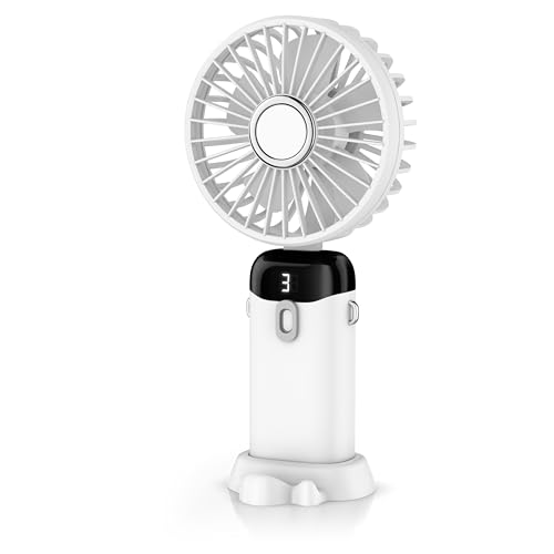 CSL - Handventilator - Mini Hand Ventilator tragbar mit Akku – 5 Geschwindigkeiten - aufladbar per USB C – neigbarer Ventilatorkopf – Standfuß – Display von CSL-Computer