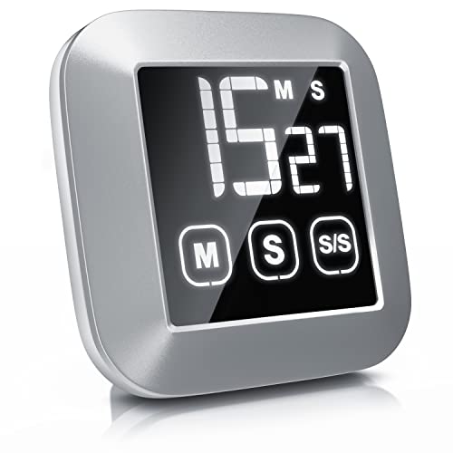 CSL - Küchentimer digital - Küchenwecker Eieruhr – digital mit 3 x Touchbutton – LCD Display – Countdown und Countup bis 99 Minuten – Stoppuhr – magnetisch – modernes Design – Silber von CSL-Computer