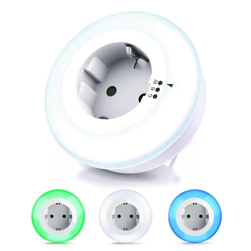 CSL - LED Nachtlicht Steckdose - Orientierungslicht Nachtlampe - integrierter Helligkeitssensor und Dämmerungssensor - drei Lichtfarben Weiß Grün Blau - auch für Babys und Kinder von CSL-Computer