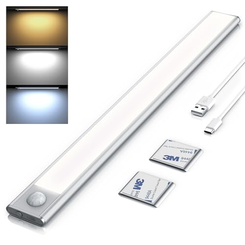 CSL - LED Akku Schrankbeleuchtung mit Bewegungsmelder dimmbar 72 LEDs - 3 Farbtemperaturen - Unterbau Lampe digital – Unterbauleuchte mit Timer – PIR Infrarotsensor Bewegungssensor von CSL-Computer