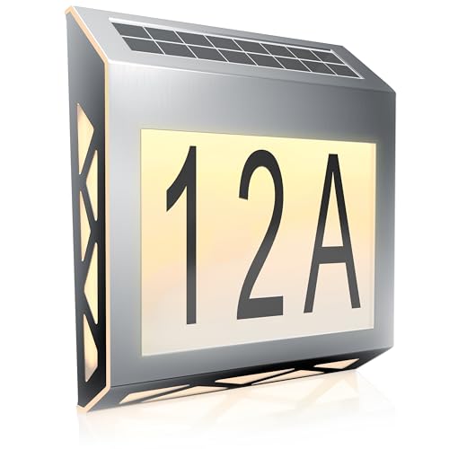 CSL - LED Solar Hausnummernleuchte Edelstahl - Hausnummer beleuchtet Solar - Automatische Tag- und Nachterkennung - Solarpanel Leuchte 10 Lumen - Hausnummernschild IP44 von CSL-Computer