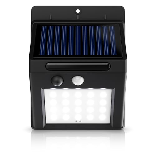 CSL - LED Solarlampe für Außen mit Bewegungsmelder und Dämmerungssensor - Solarleuchte mit Akku 1200mAh – IP54 – 20 SMD-LEDs - Sensor Reichweite bis 5m – 250 Lumen – 6500K von CSL-Computer