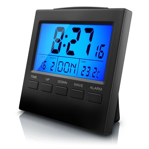 CSL - Reisewecker Funk digital - Funkwecker mit Temperaturanzeige - DCF Funkuhr - 3,3 Zoll LCD-Display mit Blauer LED Hintergrundbeleuchtung - Wecker mit Innen- Datums- und Wochentagsanzeig von CSL-Computer