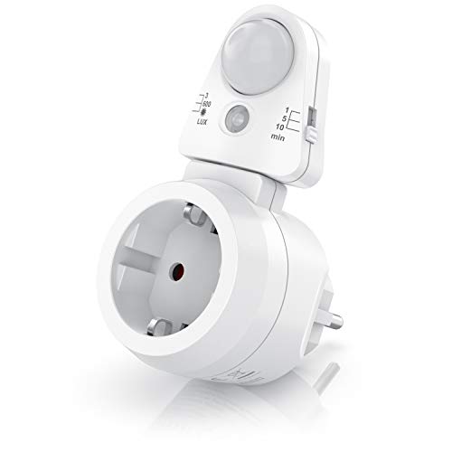 CSL - Steckdosen Bewegungsmelder mit Timer - Zeitschaltuhr digital – Lichtsensor 3, 600, 1200 Lux – PIR Infrarotsensor Bewegungssensor – Sensoreinheit 180° drehbar - 1, 5, 10 Minuten - 10A, 2300 W von CSL-Computer