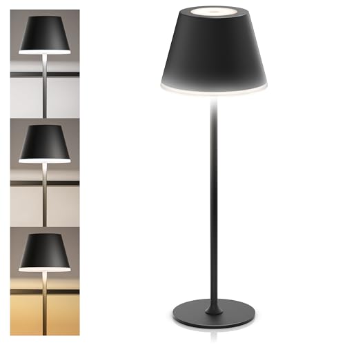 CSL - Tischlampe LED mit Akku - Kabellos - Touch - Helligkeit dimmbar - warmweiß neutralweiß kaltweiß - Metall - großer Akku - Tischleuchte - Nachttischlampe - Leselampe - Indoor/Outdoor - schwarz von CSL-Computer