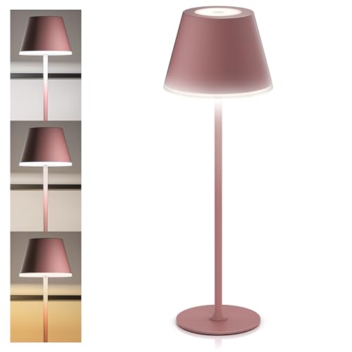 CSL - Tischlampe LED mit Akku - Kabellos - Touch - Helligkeit dimmbar - warmweiß neutralweiß kaltweiß - Metall - großer Akku - Tischleuchte - Nachttischlampe - Leselampe - Indoor/Outdoor - Rose von CSL-Computer