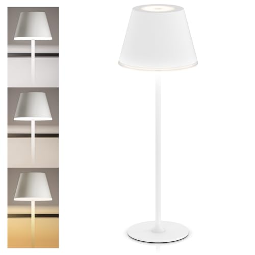 CSL - Tischlampe LED mit Akku - Kabellos - Touch - Helligkeit dimmbar - warmweiß neutralweiß kaltweiß - Metall - großer Akku - Tischleuchte - Nachttischlampe - Leselampe - Indoor/Outdoor - weiß von CSL-Computer