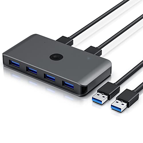 CSL - USB Switch 3.2 Gen1, Switcher 2 In 4 Out, KVM Hub für 2 PCs, Mit 2X A auf A Kabel für Tastatur, Maus, Drucker, Scanner, Sticks, Festplatten, Headsets etc. von CSL-Computer
