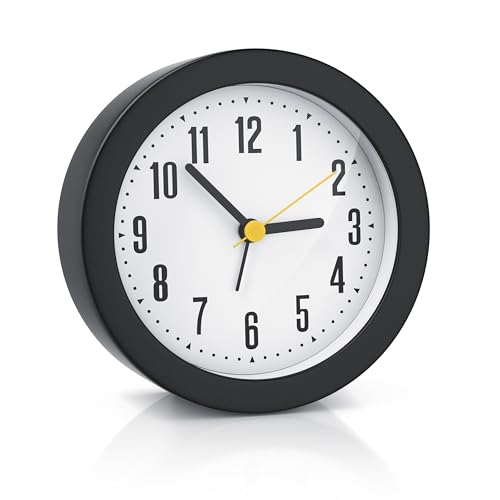 CSL - Wecker analog ohne Ticken – rund – lauter Klingelton – einfache Bedienung – Gute Ablesbarkeit – leiser Sekundenzeiger - Betrieb mit nur 1 Batterie – schwarz von CSL-Computer