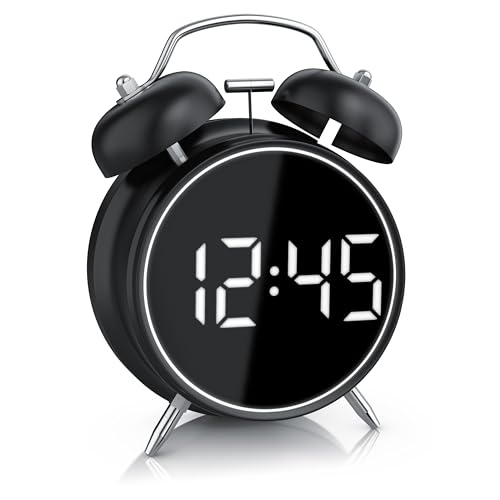 CSL - Wecker digital - Retro Design – lauter Glockenalarm - LED Anzeige – Akustiksteuerung – Zeit und Datum – Schlummerfunktion – Batteriebetrieb oder USB - ohne Ticken - schwarz von CSL-Computer