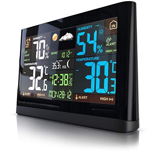 Brandson Funk Wetterstation mit Farbdisplay - mit Außensensor - DCF Empfangssignal Funkuhr - Innen- und Außentemperatur - relativer Luftdruck - Barometer - Temperaturtrend – Lichtsensor - LCD-Display von CSL-Computer