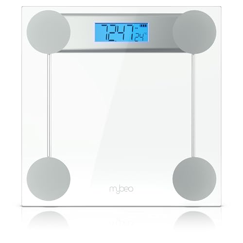 MyBeo - Personenwaage digital glas – max. 180 kg – große Anzeige - blaues LCD Display - kg und lb – DMS Sensoren – Körperwaage MyBeo - Personenwaage digital glas – max. 180 kg – große Anzeige - blaues LCD Display - kg und lb – DMS Sensoren – Körperwaage von CSL-Computer