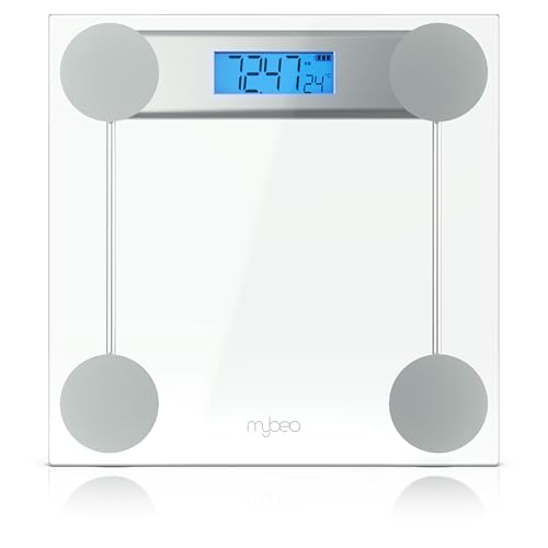 MyBeo - Personenwaage digital glas – max. 180 kg – große Anzeige - blaues LCD Display - kg und lb – DMS Sensoren – Körperwaage von CSL-Computer