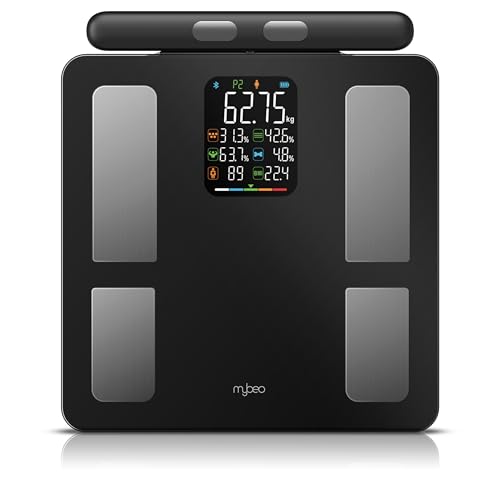 Mybeo - Körperfettwaage mit Handsensoren - mit App - Digitale Bluetooth Körperwaage - Personenwaage Multifunktionswaage - Digitale Anzeige – Handgriff für präzise Ergebnisse - mit Körperfettanalyse von CSL-Computer