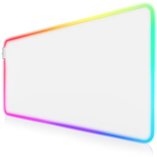 TITANWOLF - RGB Gaming Mauspad - LED Schreibtischunterlage - 900x400 mm Übergröße - XXL Mousepad - LED Multi Color - 11 Beleuchtungs-Modi - 7 LED Farben Plus 4 Effektmodi - abwaschbar - weiß von CSL-Computer