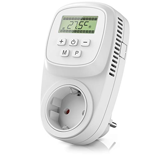 Digitales Heizkörper Thermostat - Steckdosenthermostat mit Temperaturregelung - für Heizung, Infrarotheizung, Heizlüfter - Frostwächter Backup Batterie - Weiss von CSL-Computer